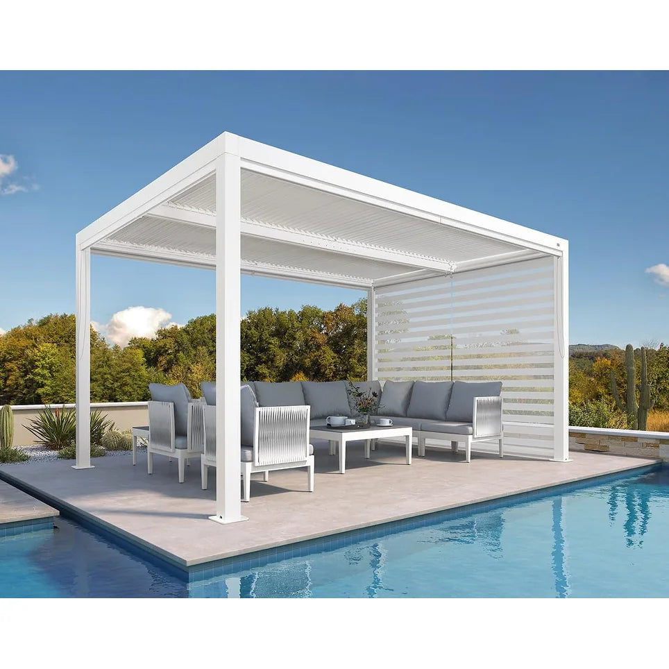 Louvered Pergola Modern White Pergola with Adjustable Roof for Deck Backyard Garden