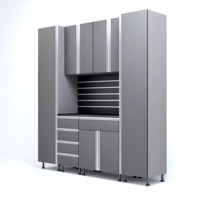 Premium Garage Cabinets 7' Storage Sets Solution with Adjustable Legs, Soft-Close Drawer & Door, Integrated Handles, Heavy Duty Plywood Box Construction, Tool and Equipment Organizer