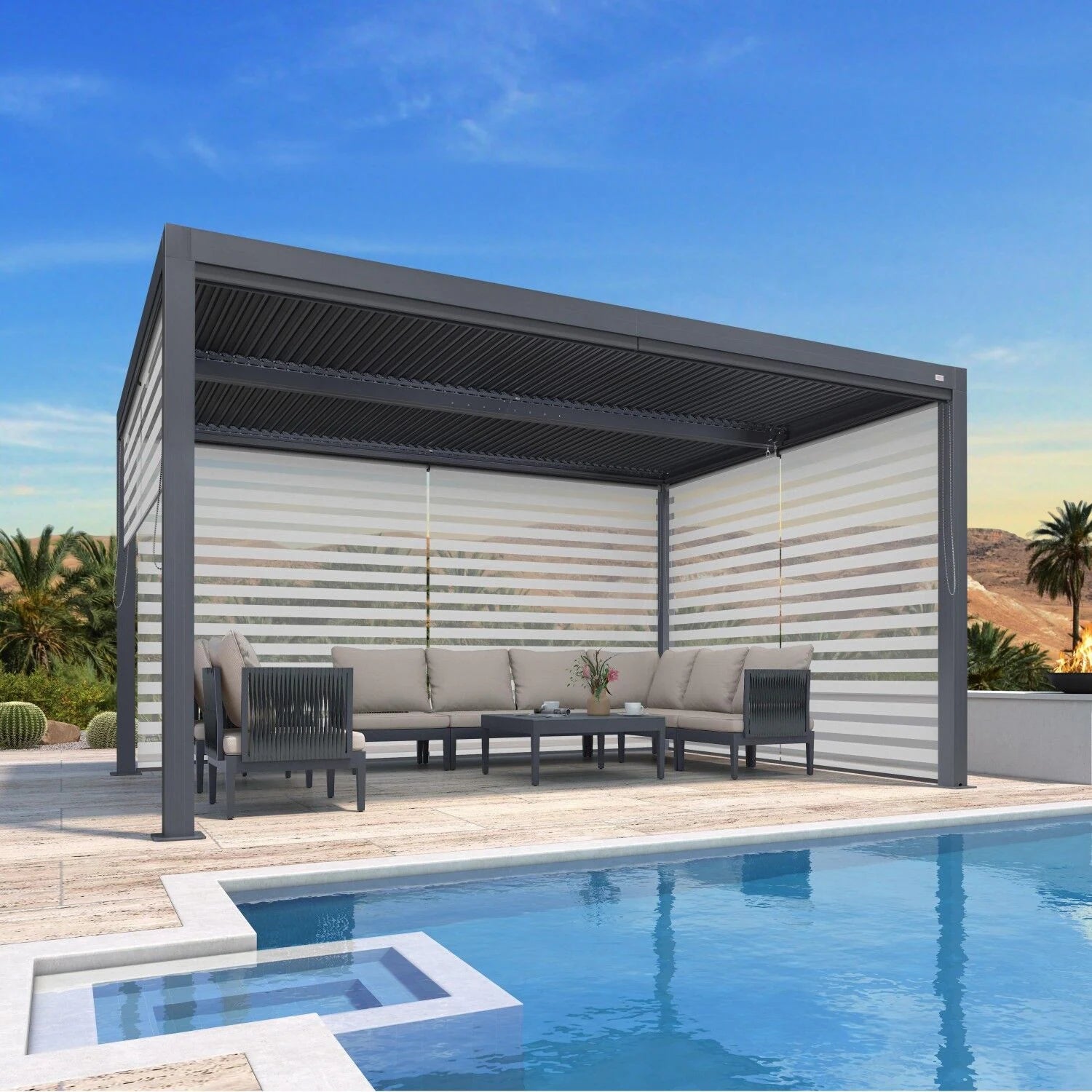 Gray Louvered Pergola Outdoor Aluminum Pergola with Adjustable Roof for Patio Gray Hardtop Gazebo