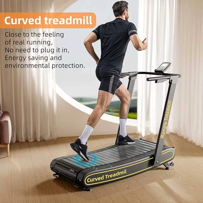 Foldable Curved Non-Motorized Treadmill – Self-Powered Manual Running Machine for Home Gym