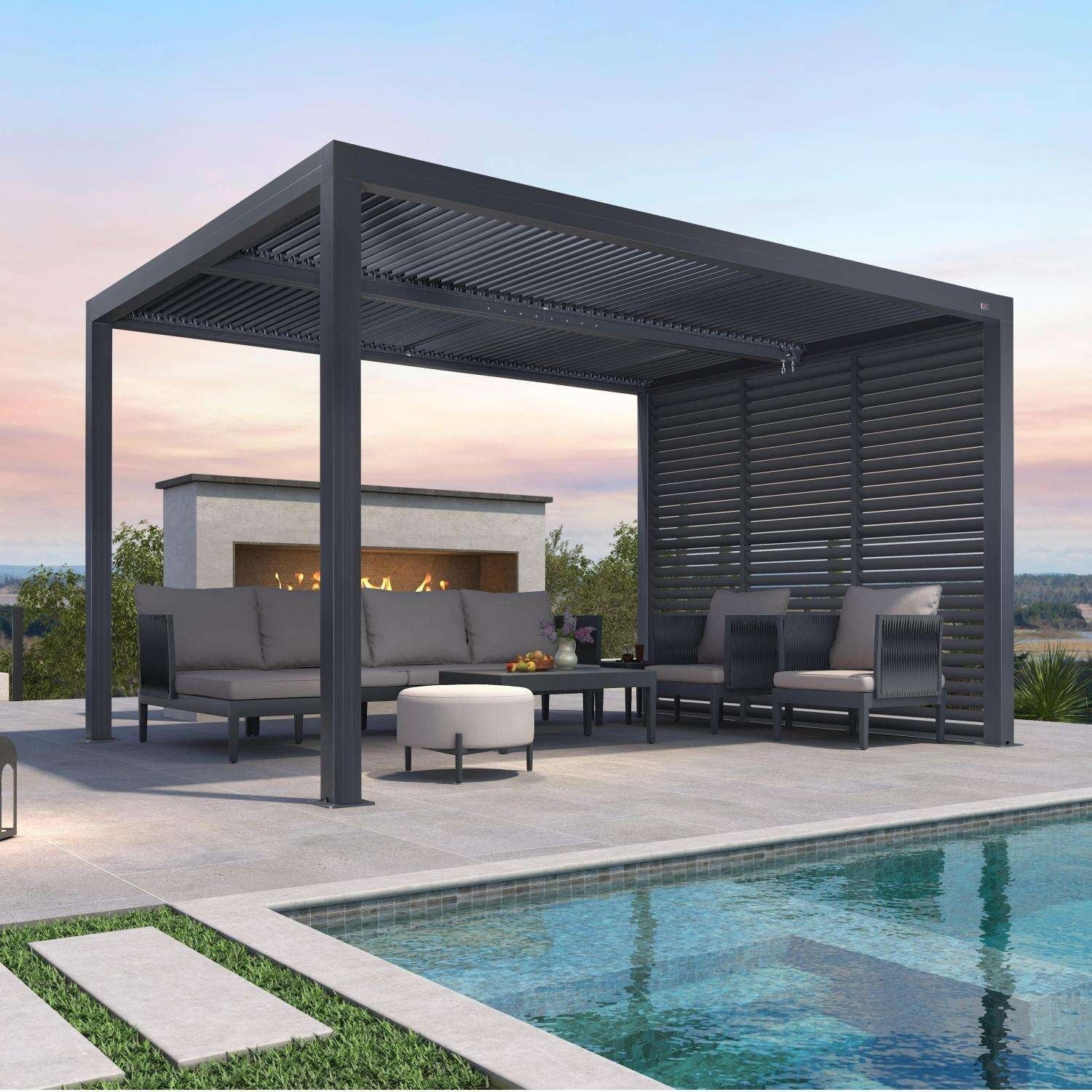 Gray Louvered Pergola Outdoor Aluminum Pergola with Adjustable Roof for Patio Gray Hardtop Gazebo