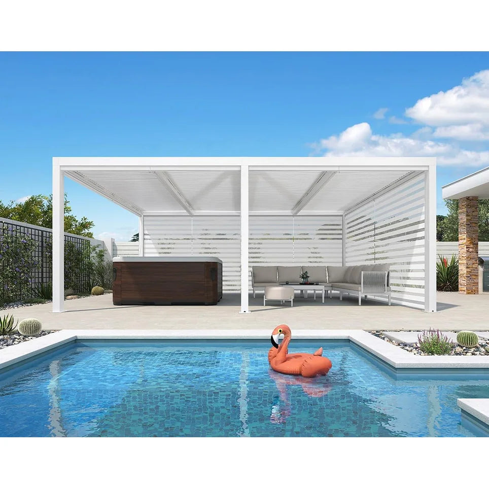 Louvered Pergola Modern White Pergola with Adjustable Roof for Deck Backyard Garden