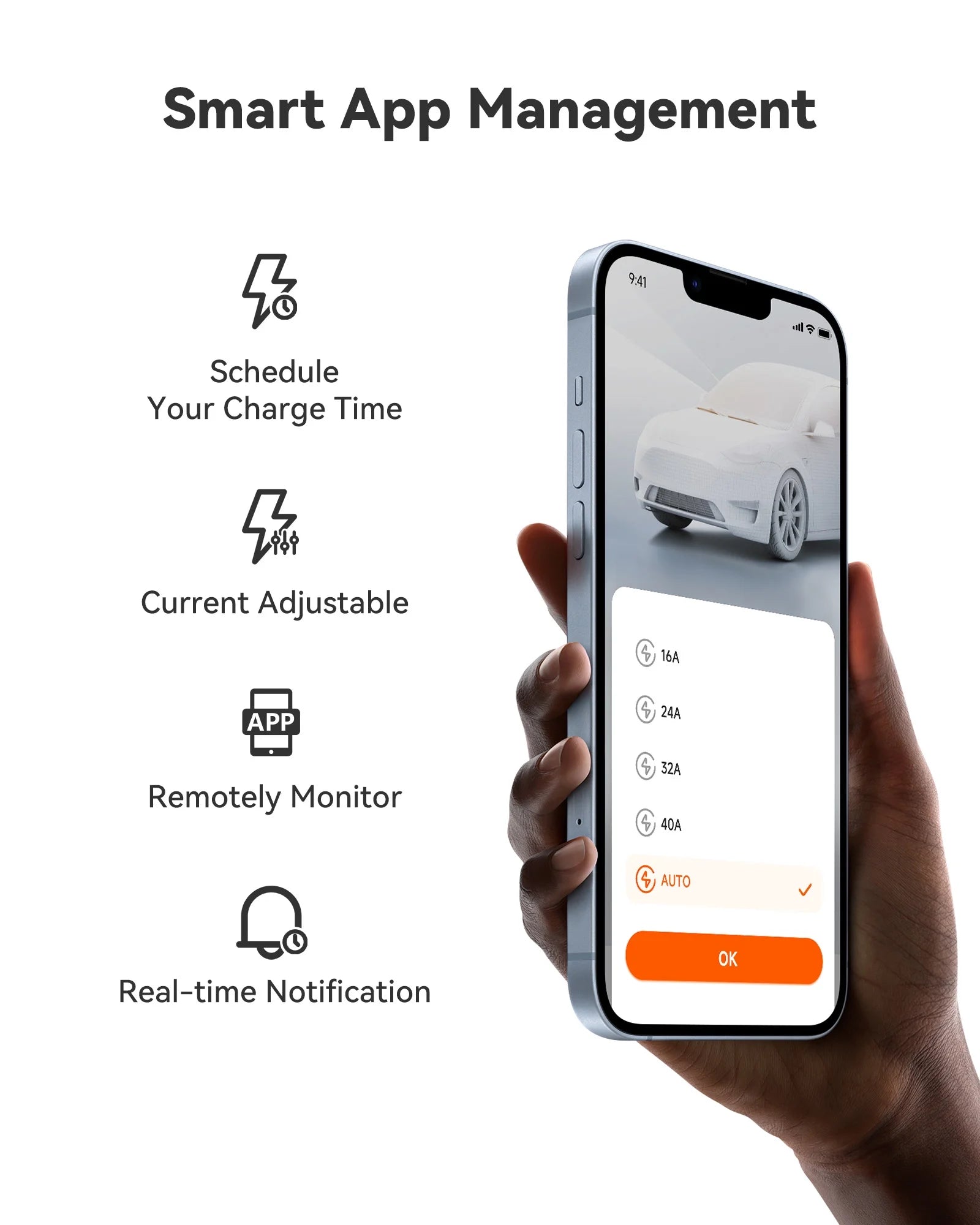 EV Charger, Level 2 EV Vehicle Charging Station, 240V 40 Amp with NEMA 14-50 Plug, Wifi Enabled Electric Car Charger, Smart Display, RFID Card, Grey