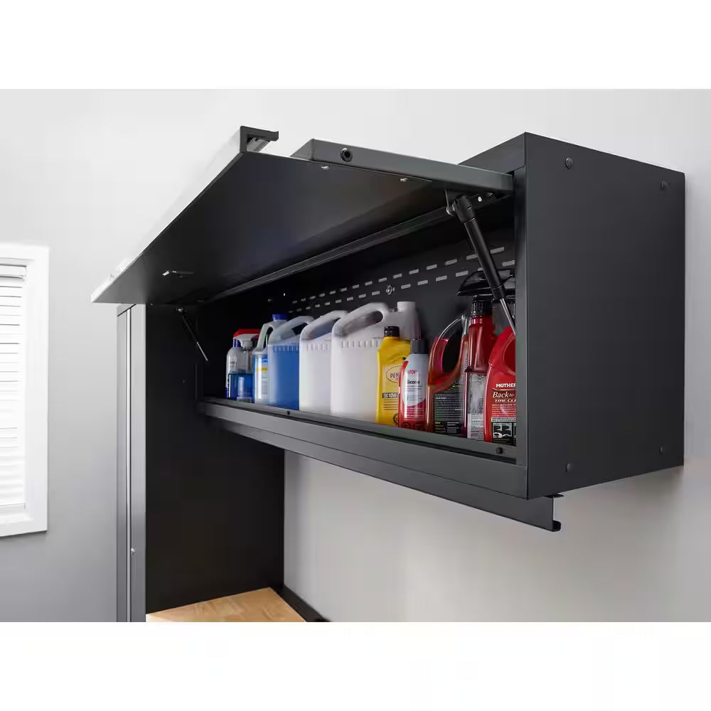 Bold Series 180In.Wx76.75In. Hx18In. D Pre Assembled 24-Gauge Steel 8-Piece Garage Storage System in Gray,Bamboo Worktop