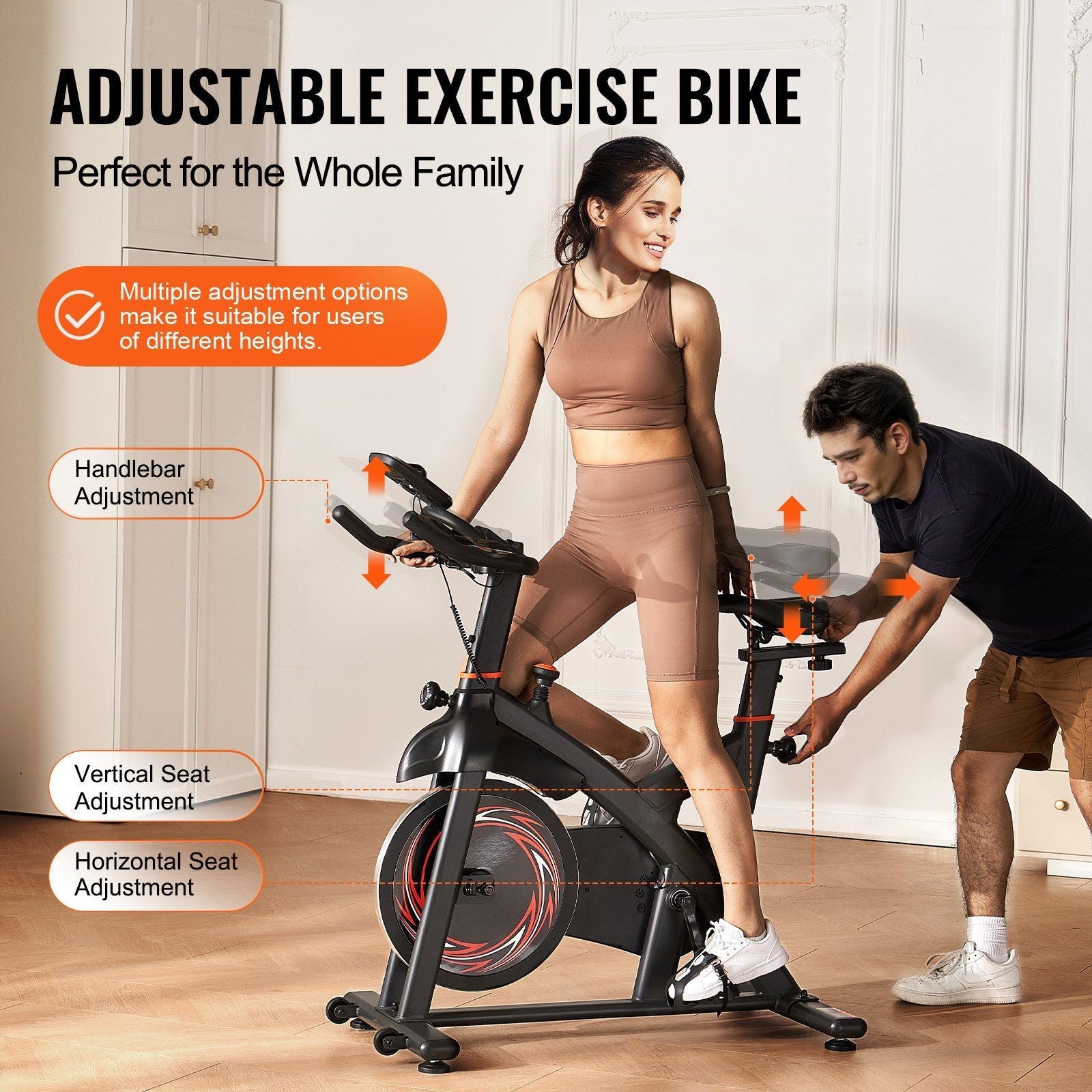 Vevor Adjustable Magnetic Resistance Stationary Bike, Indoor Cycling Bike for Home Cardio, Workout Bike with Silent Belt Drive, Comfortable Seat Cushion, LCD Monitor, and Heavy Flywheel