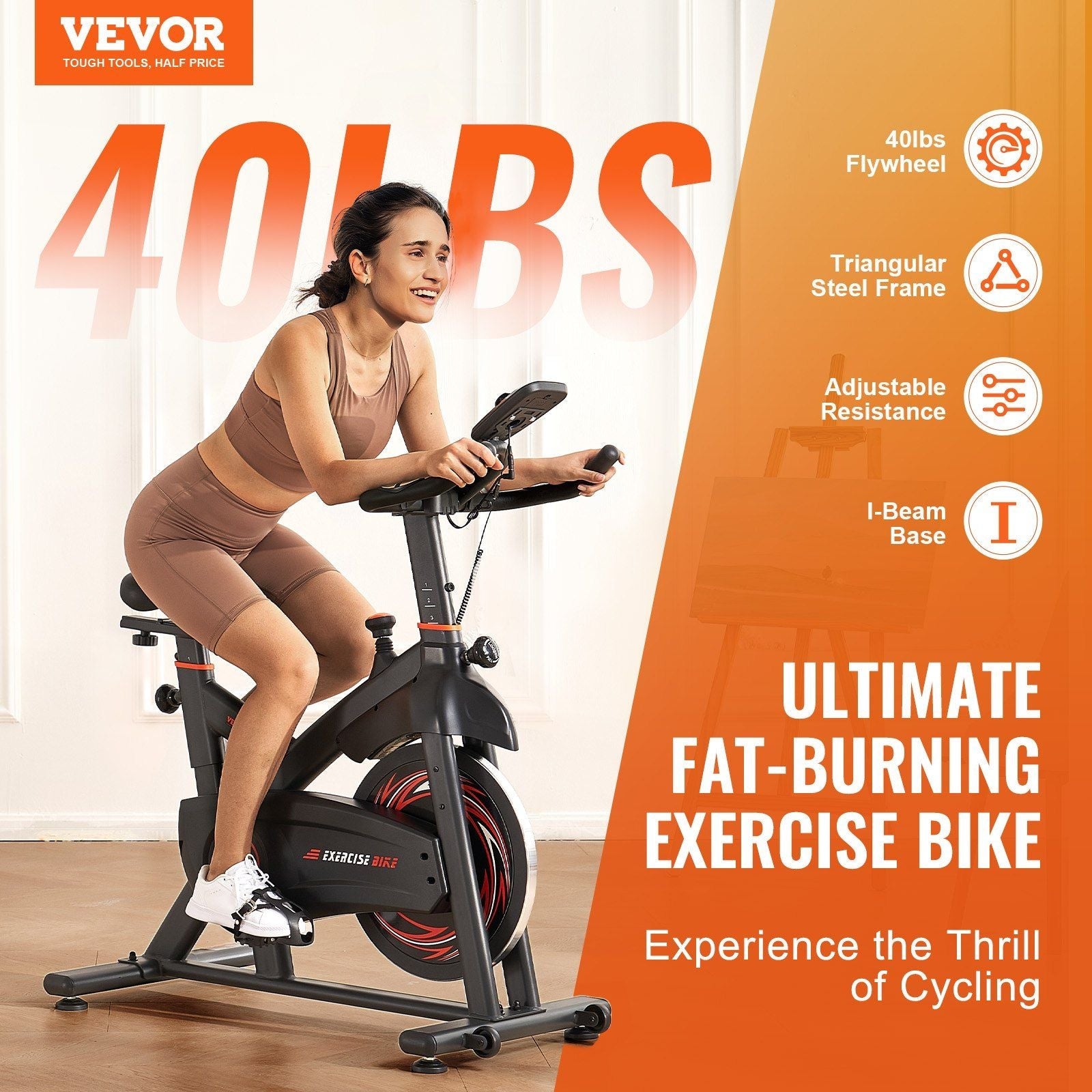 Vevor Adjustable Magnetic Resistance Stationary Bike, Indoor Cycling Bike for Home Cardio, Workout Bike with Silent Belt Drive, Comfortable Seat Cushion, LCD Monitor, and Heavy Flywheel