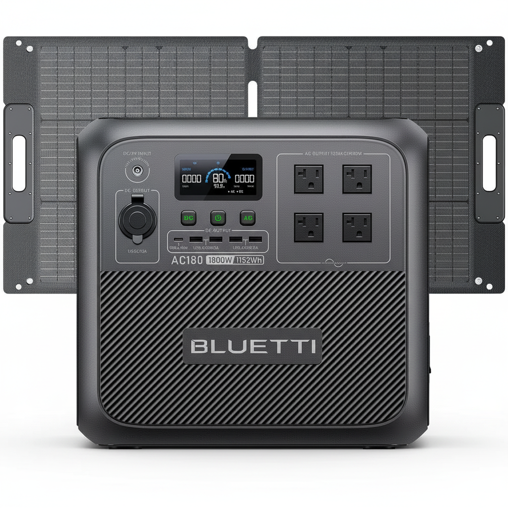 BLUETTI AC180 Solar Generator Kit (1152Wh) – Portable Power Station with 100W Solar Panel - AC Outlets, Lifepo4 Emergency Power for Camping, Off-Grid, Power Outage