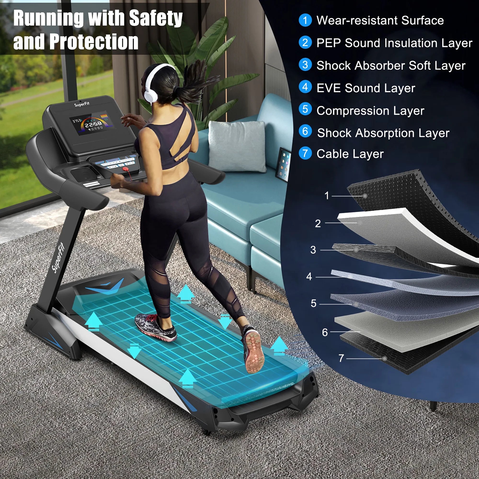 Superfit 4.75HP Electric Folding Treadmill W/APP Auto Incline Preset Programs Speakers