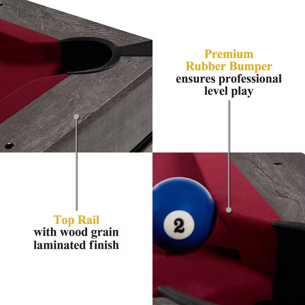 Prescott 7 Ft. Pool Table, 3-In-1 Dining Top and Table Tennis with Game Accessories and Rolling Storage Caddy