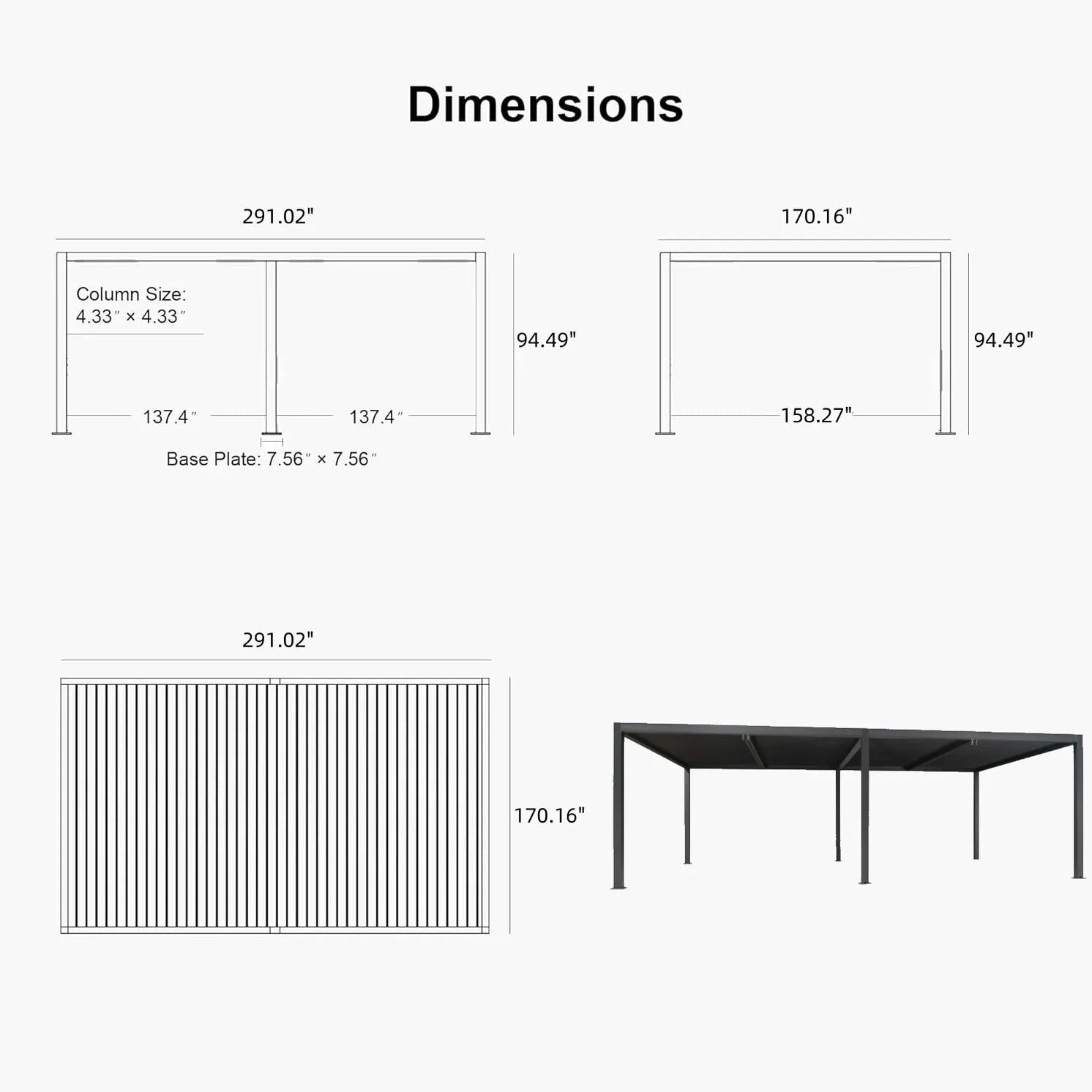 Gray Louvered Pergola Outdoor Aluminum Pergola with Adjustable Roof for Patio Gray Hardtop Gazebo