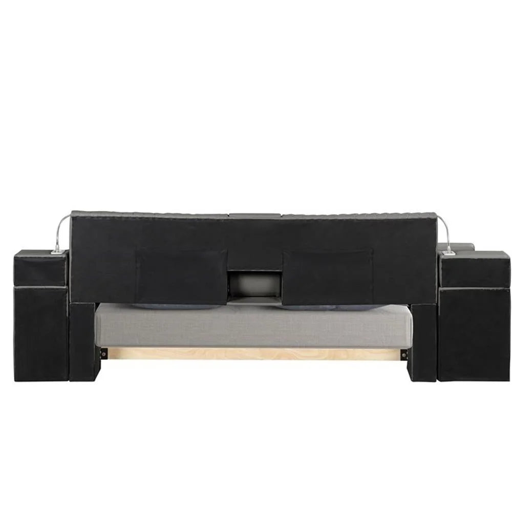 Smart Multifunctional Queen Size Bed Made with Wood in Gray