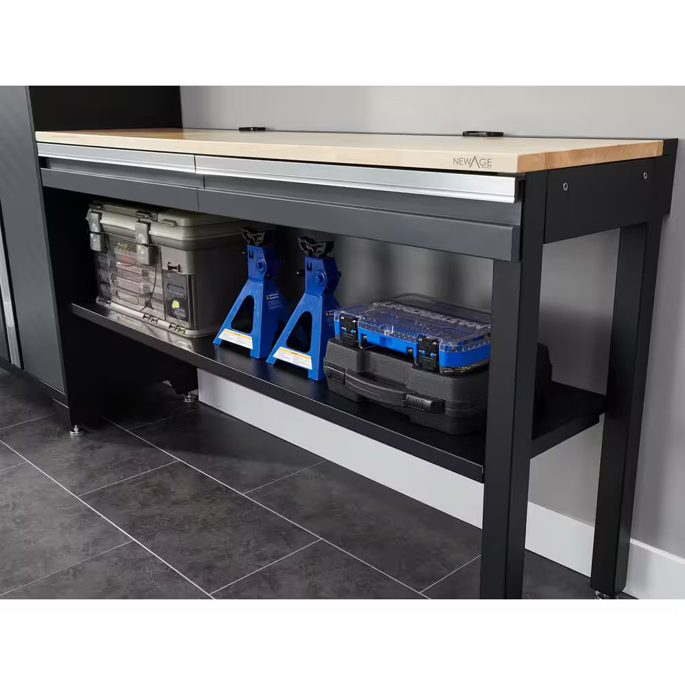 Bold Series 180In.Wx76.75In. Hx18In. D Pre Assembled 24-Gauge Steel 8-Piece Garage Storage System in Gray,Bamboo Worktop