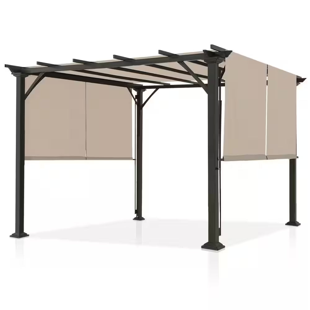 10 Ft. X 10 Ft. Steel Patio Pergola with Beige Shade Canopy