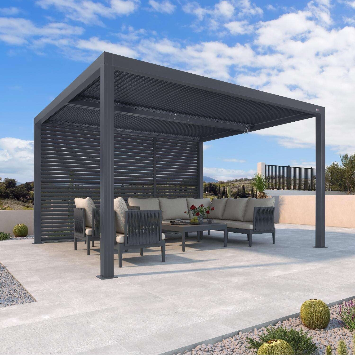 Gray Louvered Pergola Outdoor Aluminum Pergola with Adjustable Roof for Patio Gray Hardtop Gazebo