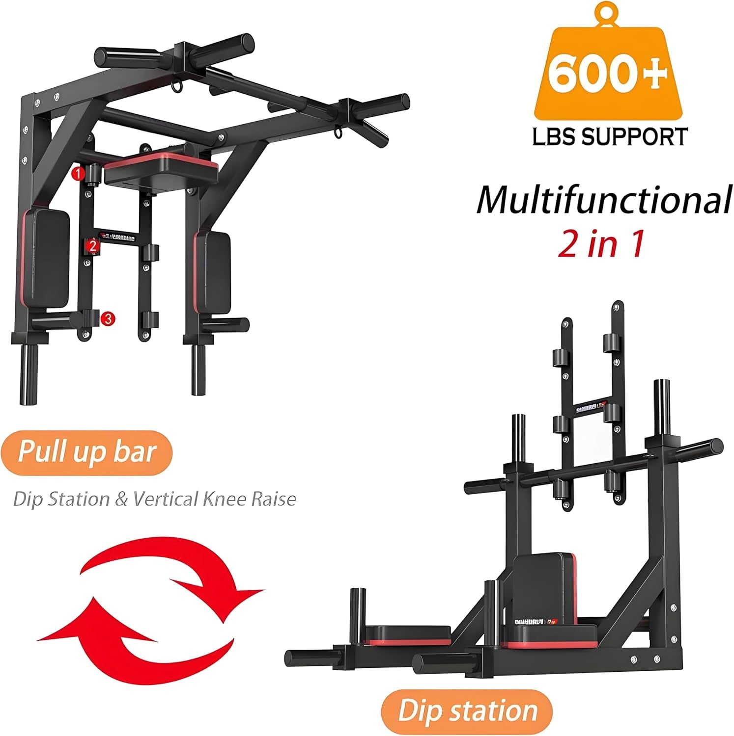 Heavy-Duty Wall-Mounted Pull-Up Bar & Dip Station for Home Gym 800LBS