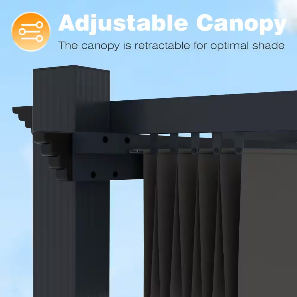 16 Ft. W X 12 Ft. D Aluminum Pergola Outdoor with Dark Gray Retractable Canopy