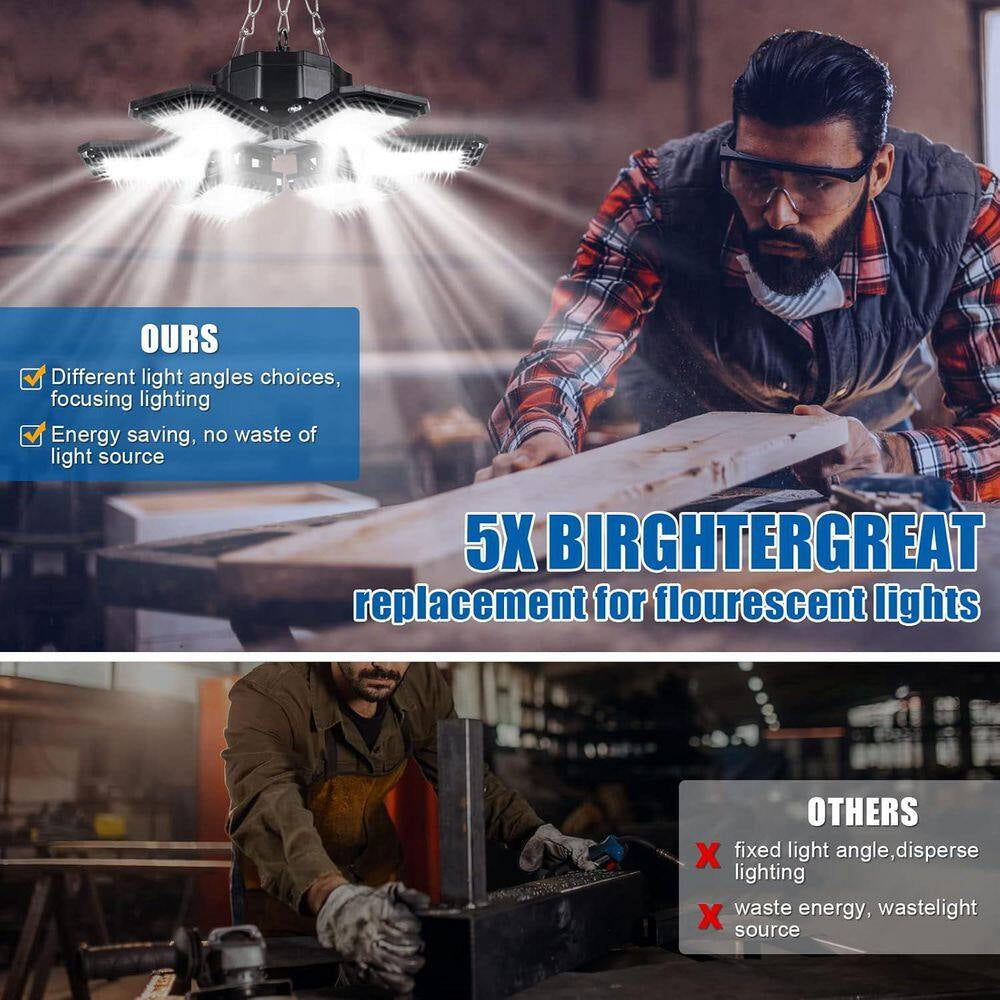 18000Lumen LED Garage Shop Light 180-Watt 4-Pack 6 plus 1 Deformable Panel 6500K E26/E27 Basement Barn Warehouse Ceiling