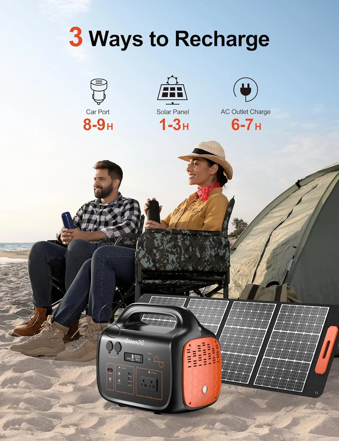 Portable Power Station 1000W 1024Wh Solar Powered Generator with 40W Solar Panel, Camping Power Bank for Outdoors Travel Hunting Home Lithium Battery Backup