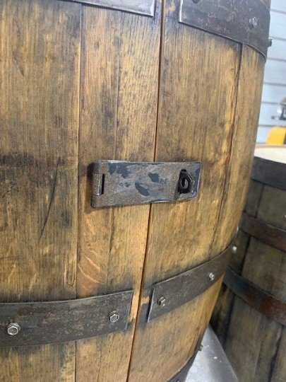 Buffalo Trace Whiskey Barrel Bar Cabinet with LED Lighting & Rotating Shelves