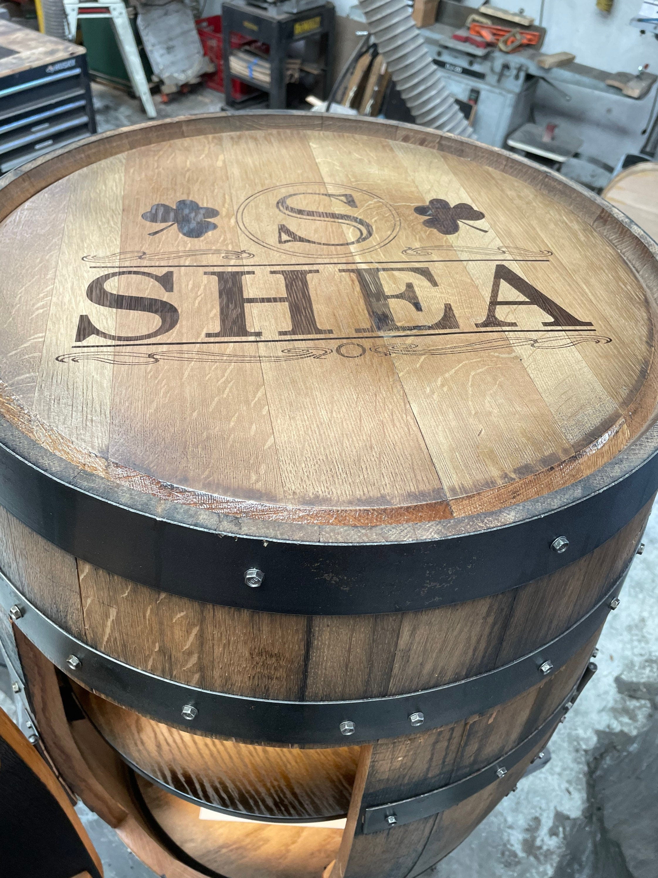 Whiskey Barrel Pool/Billiards Cabinet with LED Lighting
