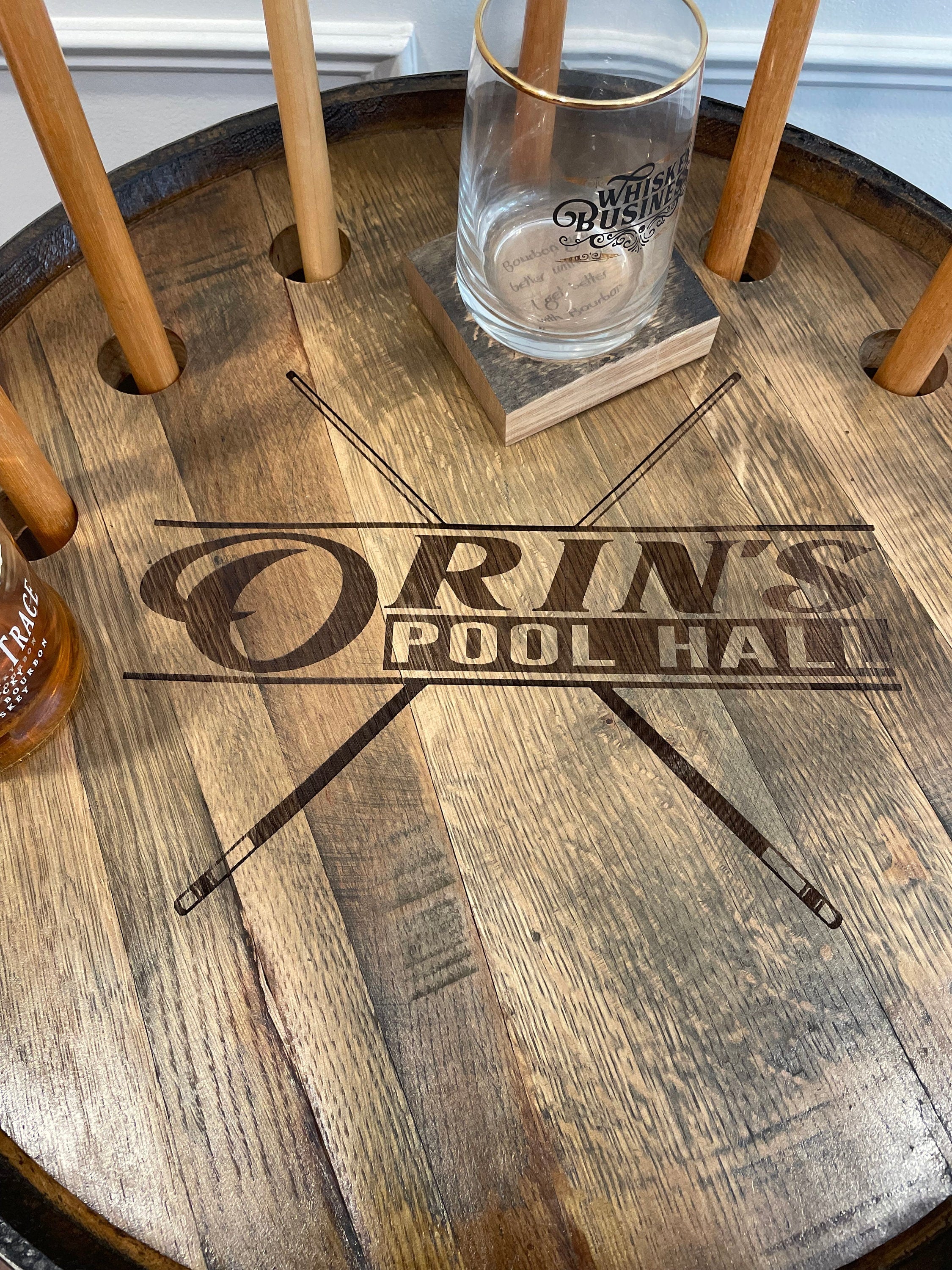 Whiskey Barrel Pool/Billiards Cabinet with LED Lighting