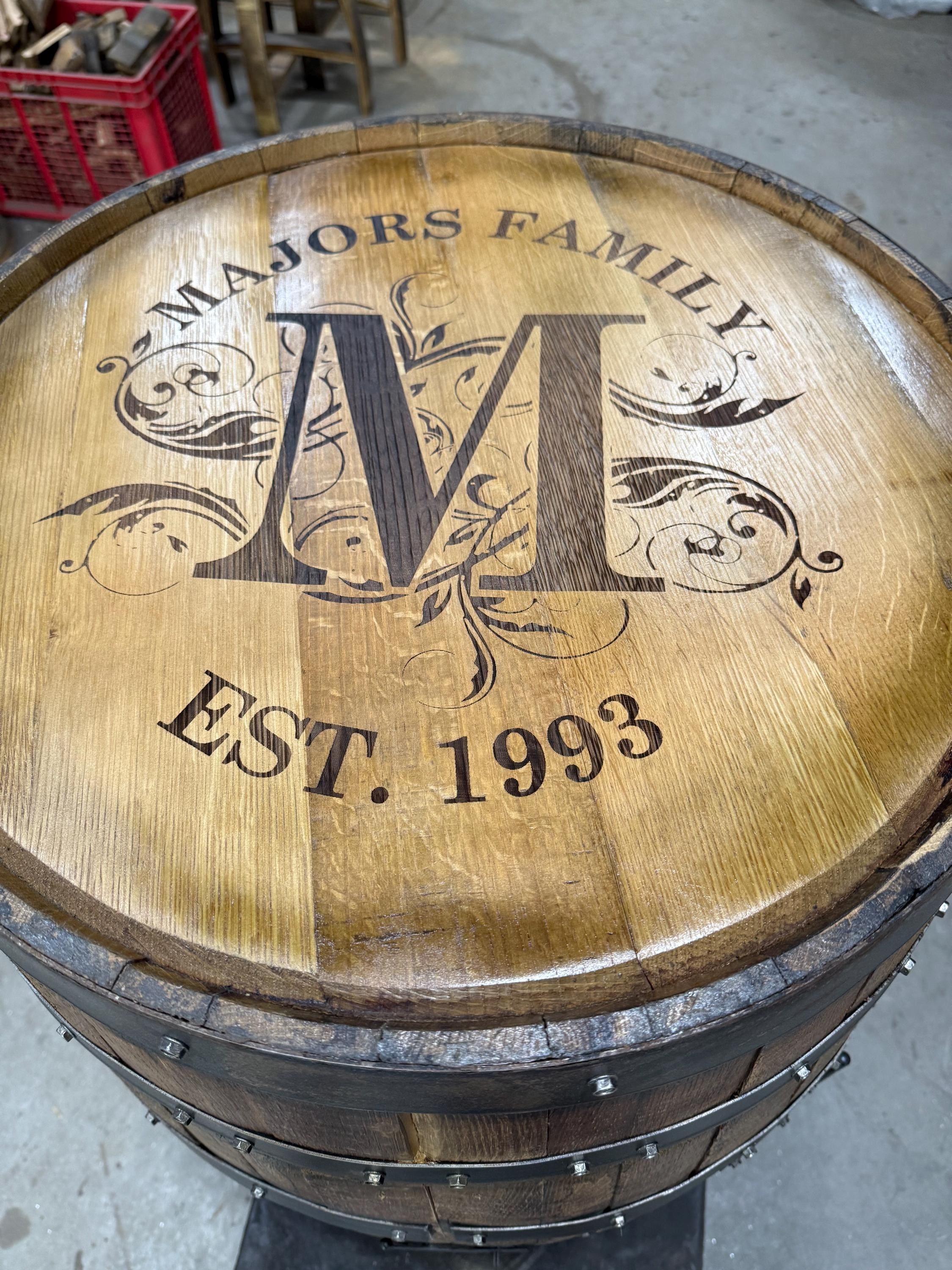 Whiskey Barrel Pool/Billiards Cabinet with LED Lighting